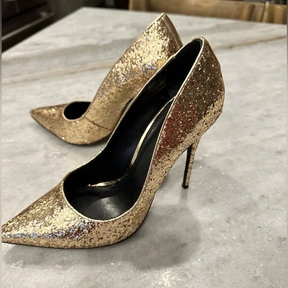 Schutz Gold Glitter Heels - 8 - NEW - Picture 2 of 7